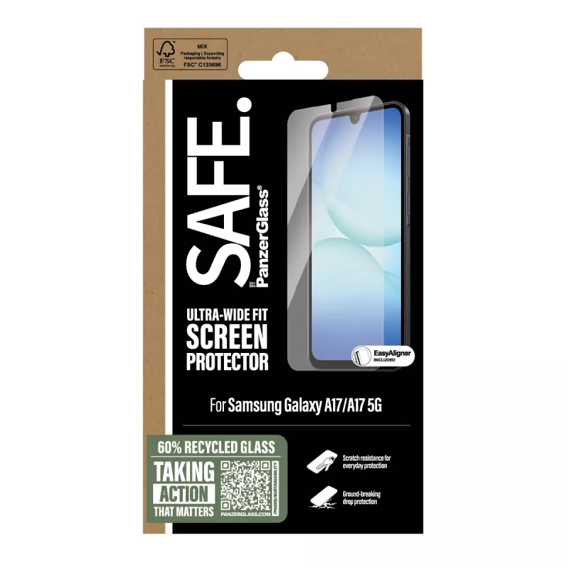 PanzerGlass SAFE. by ® Ekrano apsauga Samsung Galaxy A17 | A17 5G | Itin platus pritaikymas su EasyAligner
