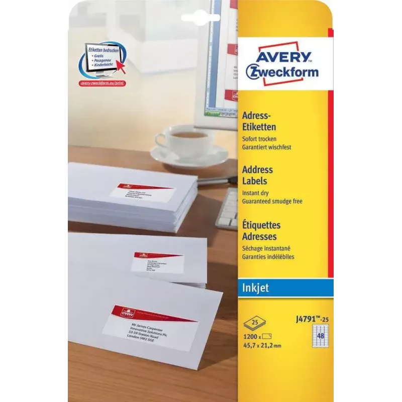 Lipnios etiketės Avery J4791-25 Užapvalintas stačiakampis