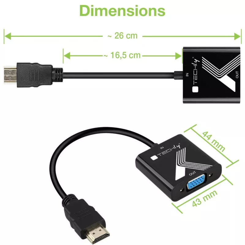 Techly laido adapteris keitiklis HDMI į VGA su garso lizdu