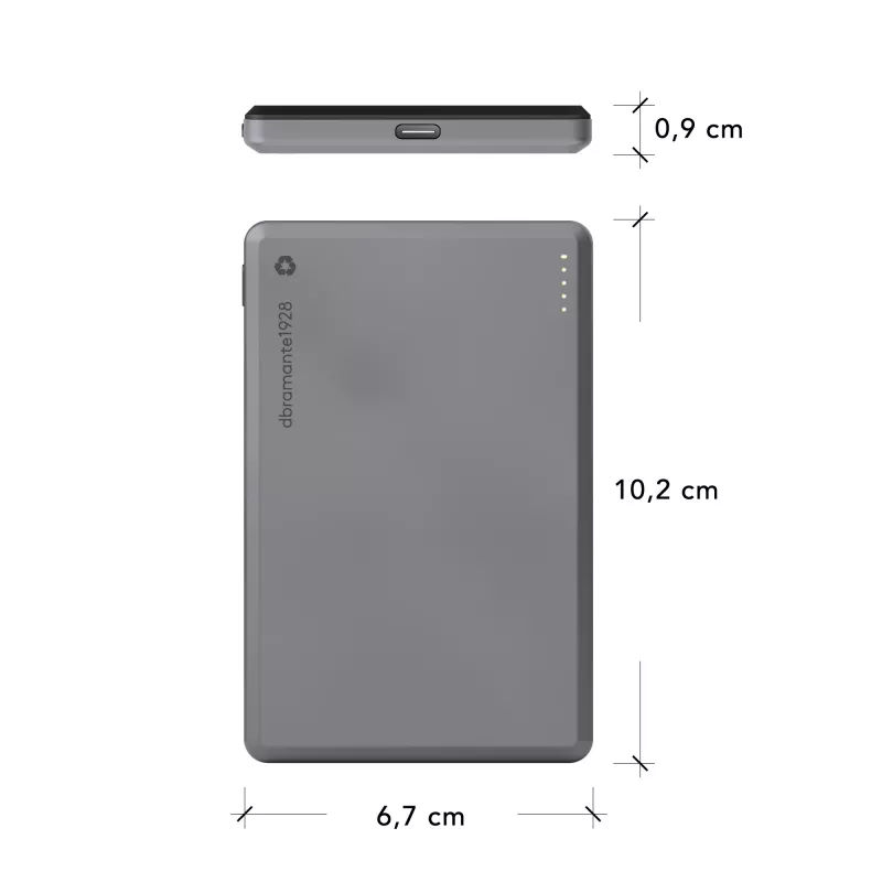 dbramante1928 re-charge - išorinė baterija 5K Wireless - Pilka, 5000 mAh, belaidis įkrovimas, 3,87 V, Pilka