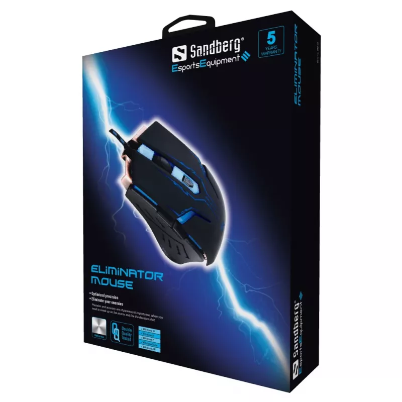 Sandberg Eliminator pelė, dešiniarankiams, USB Type-A, 2400 DPI, juoda