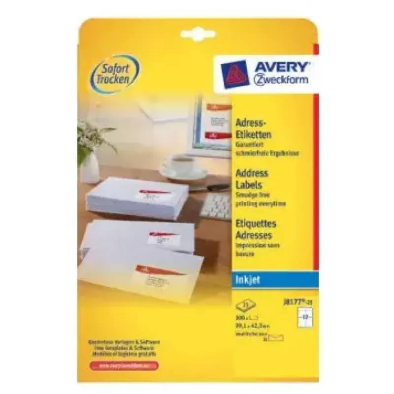 Spausdintuvo etiketė Avery J8177-25 Balta