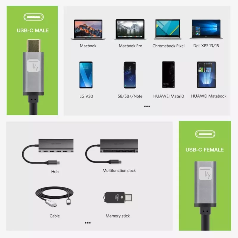 Techly USB 3.2 Gen 2 USB-C laidas (kištukas/lizdas) 1 m, juodas