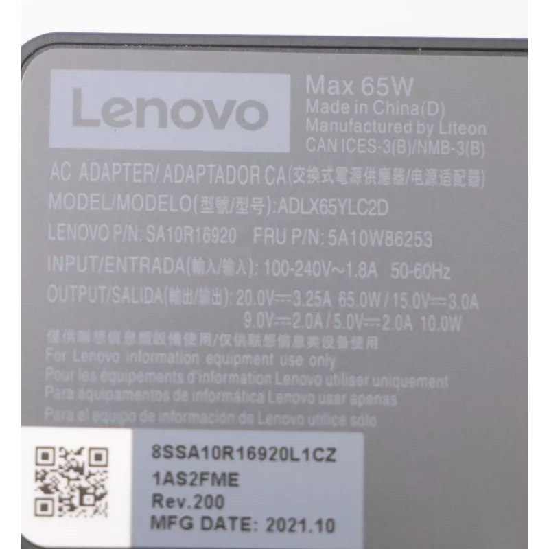 Lenovo 5A10W86253 maitinimo adapteris / keitiklis Vidinis 65 W Juoda