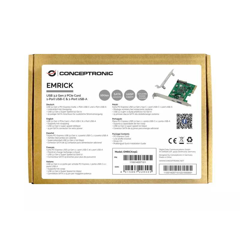 Conceptronic EMRICK USB 3.2 Gen 2 PCIe kortelė, 1 prievadas USB-C ir 1 prievadas USB-A
