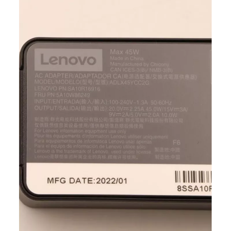 Kintamosios srovės adapteris Lenovo 45W USB-C 5A10W86249 — 45 W USB-C maitinimo šaltinis nešiojamiesiems kompiuteriams ir įrenginiams