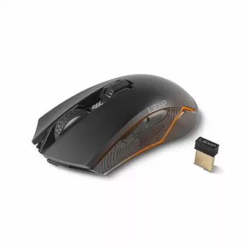 Lexip Ar18 – belaidis žaidimų pelė su keraminėmis kojelėmis, dešiniarankiams, optinė, RF belaidė + USB Type-A, 4800 DPI, juoda
