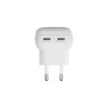 EU plokščias sieninis įkroviklis d bramante re-charge Pro — 2× USB-C 25 W, vidaus naudojimui, balta