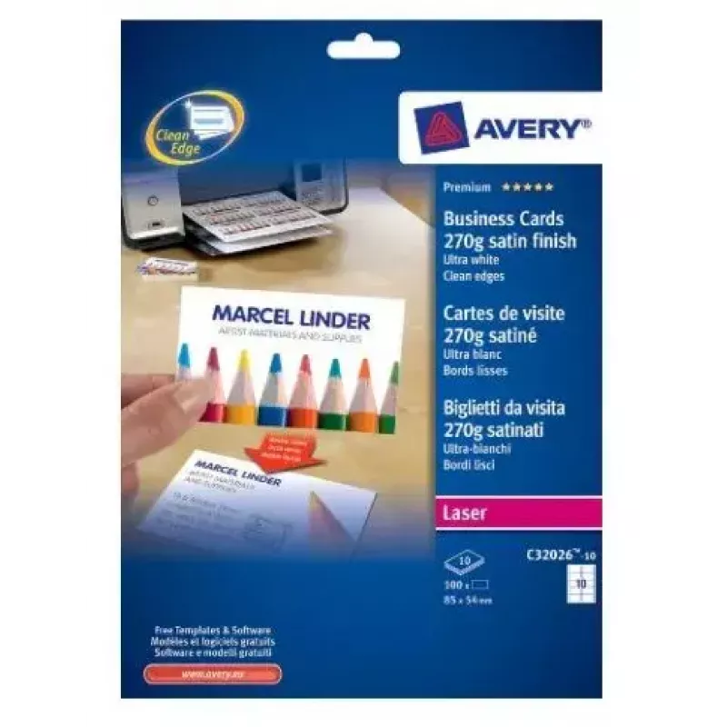 Vizitinių kortelių lazerinis popierius Avery C32026-10
