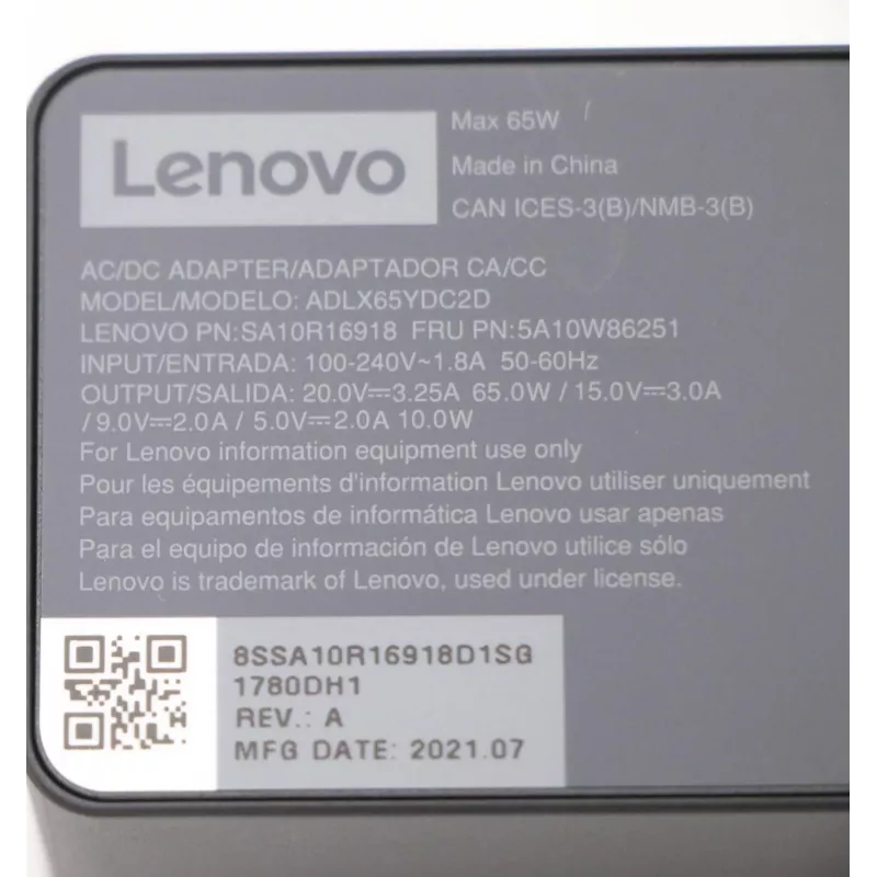 Lenovo 5A10W86251 maitinimo adapteris / inverteris Vidinis 65 W Juoda
