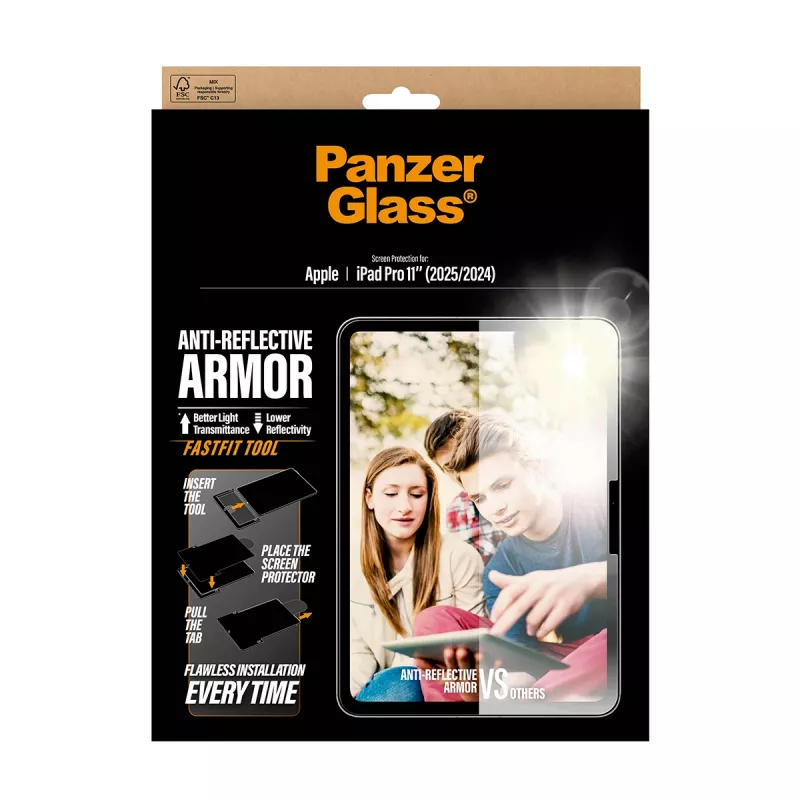 PanzerGlass ® Anti-Reflective Armor ekrano apsauga iPad Pro 11 colių (2024-2025) | Ultra-Wide Fit su Fastfit įrankiu