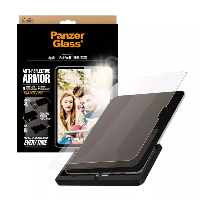 PanzerGlass ® Anti-Reflective Armor ekrano apsauga iPad Pro 11 colių (2024-2025) | Ultra-Wide Fit su Fastfit įrankiu