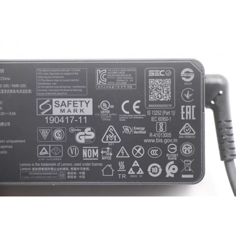 Lenovo 5A10W86261 maitinimo adapteris / keitiklis Vidinis 65 W Juoda