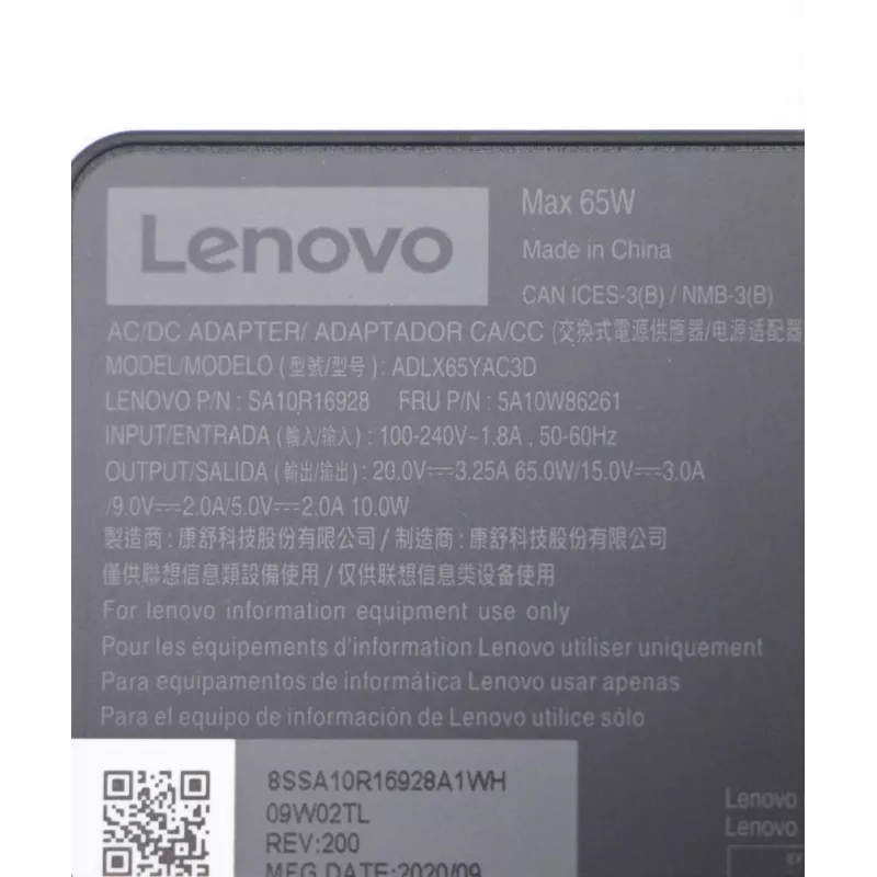 Lenovo 5A10W86261 maitinimo adapteris / keitiklis Vidinis 65 W Juoda
