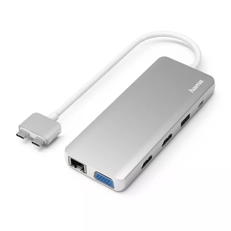 Hama 00200133 nešiojamojo kompiuterio dokas / prievadų atkartotuvas USB 3.2 Gen 1 (3.1 Gen 1) Type-C, sidabrinė, balta