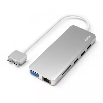 Hama 00200133 nešiojamojo kompiuterio dokas / prievadų atkartotuvas USB 3.2 Gen 1 (3.1 Gen 1) Type-C, sidabrinė, balta
