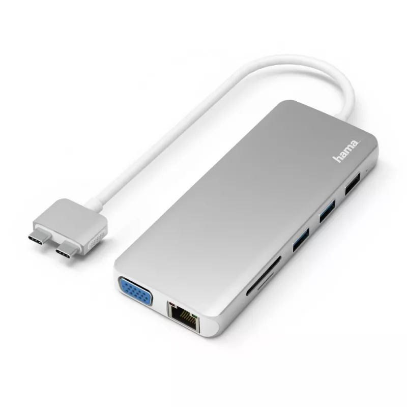 Hama 00200133 nešiojamojo kompiuterio dokas / prievadų atkartotuvas USB 3.2 Gen 1 (3.1 Gen 1) Type-C, sidabrinė, balta