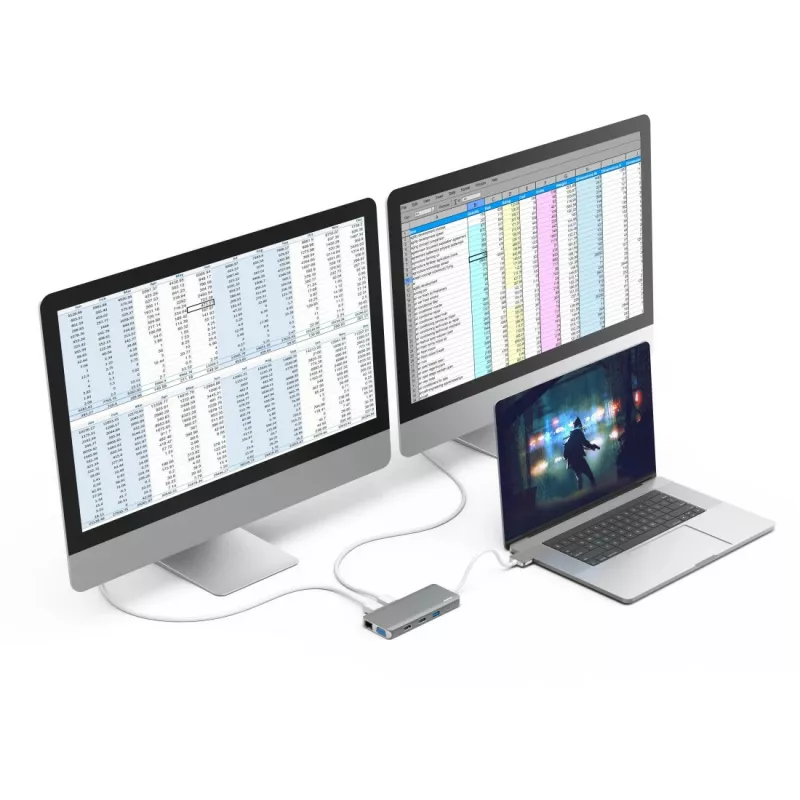 Hama 00200133 nešiojamojo kompiuterio dokas / prievadų atkartotuvas USB 3.2 Gen 1 (3.1 Gen 1) Type-C, sidabrinė, balta