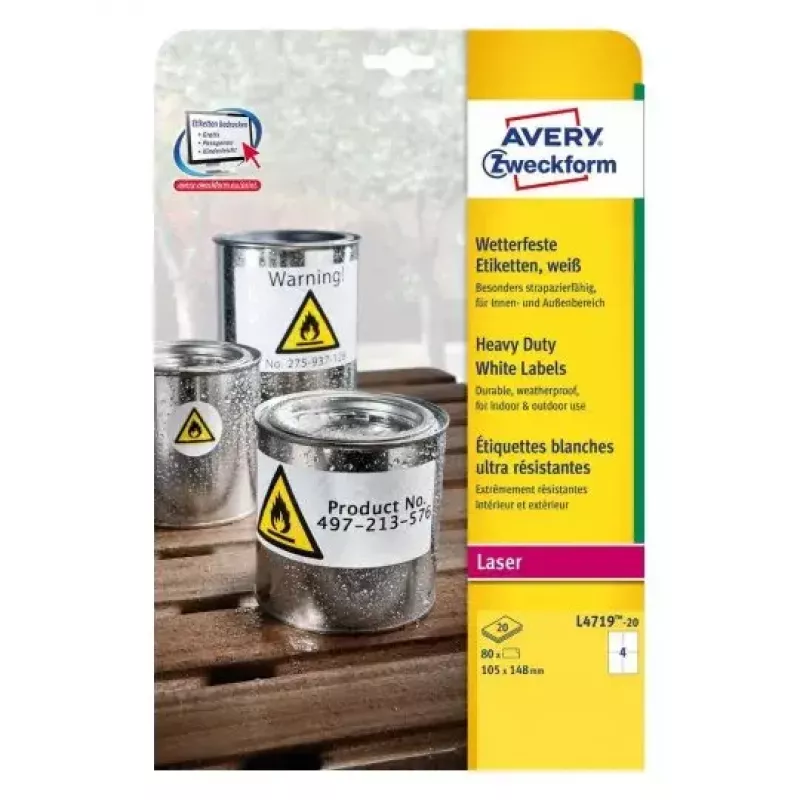 Lipnios spausdintuvo etiketės Avery L4719-20
