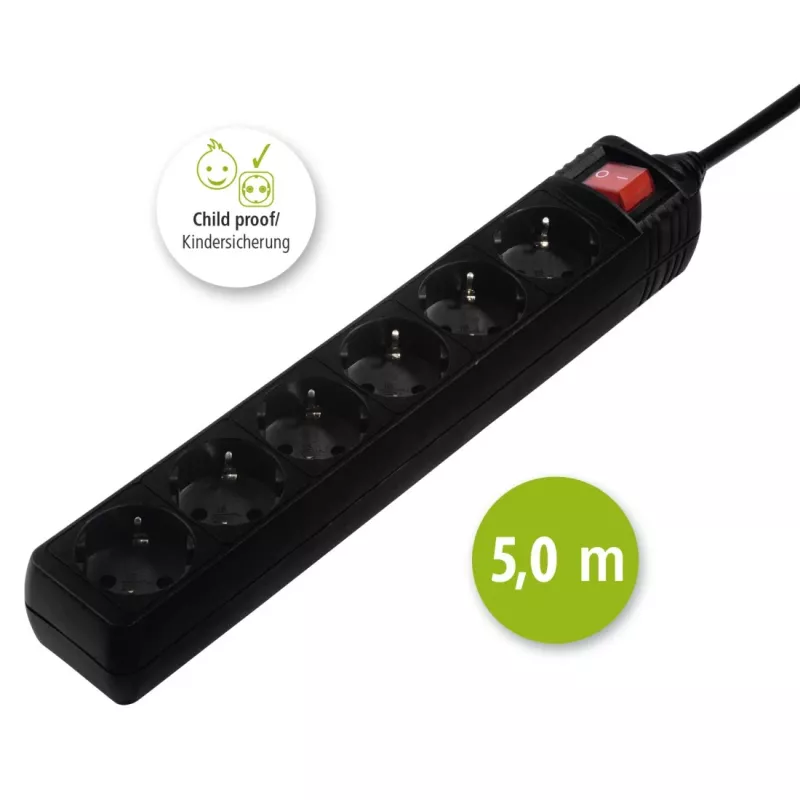 Hama 137266 maitinimo ilgintuvas 6 kintamosios srovės lizdai (-ų) Vidinis Juoda
