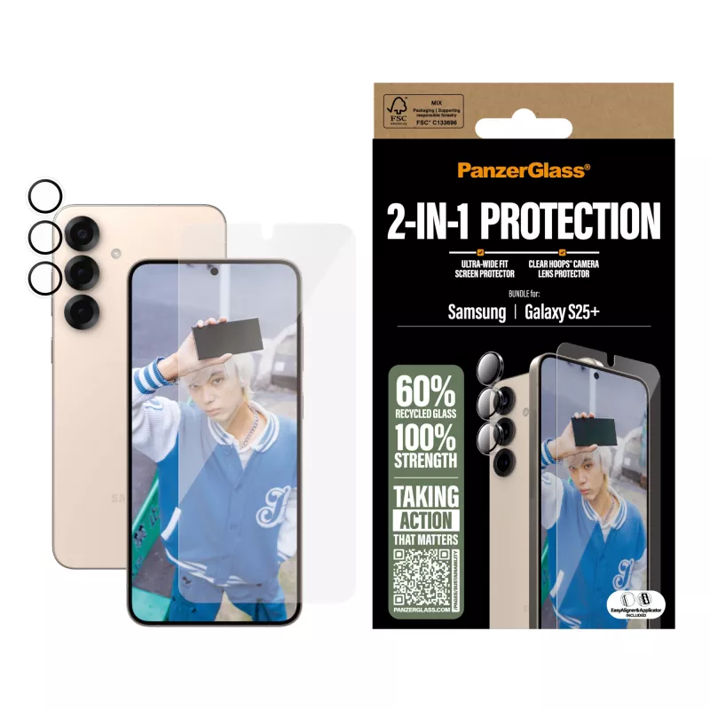PanzerGlass 2-in-1 apsaugos rinkinys Samsung Galaxy S25+ atsparus įbrėžimams ir smūgiams