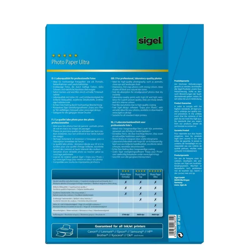Spausdinimo popierius A4 Sigel IP639 blizgus 50 lapų balta