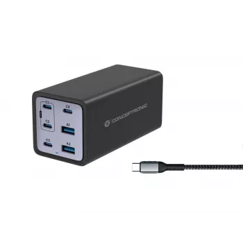 „Conceptronic“ 6 prievadų 200 W GaN USB PD įkroviklis su USB-C laidu, 4x USB-C, 2x USB-A, QC 3.0, PD 3.1, PPS