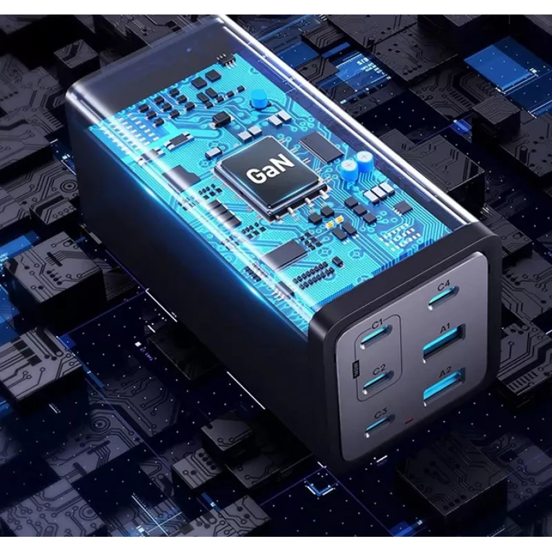 „Conceptronic“ 6 prievadų 200 W GaN USB PD įkroviklis su USB-C laidu, 4x USB-C, 2x USB-A, QC 3.0, PD 3.1, PPS