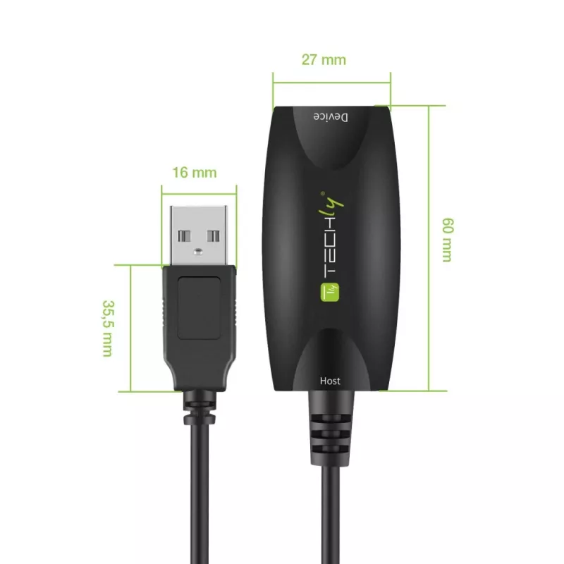 Techly SuperSpeed USB3.0 aktyvus ilginamasis laidas 5 m juodas ICUR3050