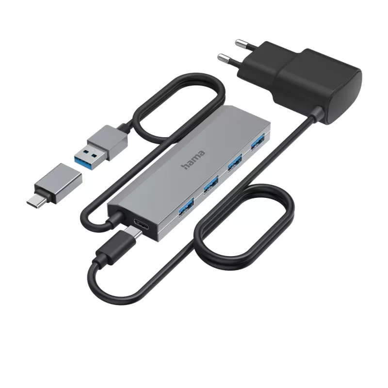 Hama 00200138 sąsajos šakotuvas USB 3.2 Gen 1 (3.1 Gen 1) Type-A + Type-C 5000 Mbit/s antracito, pilka