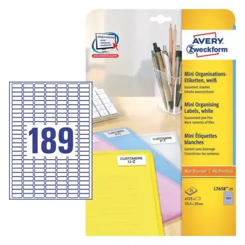 Lipnios etiketės spausdintuvui Avery L7658-25