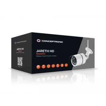 „Conceptronic JARETH HD“ belaidė debesies IP kamera, lauko, IP apsaugos kamera, lauko, laidinis ir belaidis ryšys, išorinė, tvirtinama prie lubų/sienos, balta
