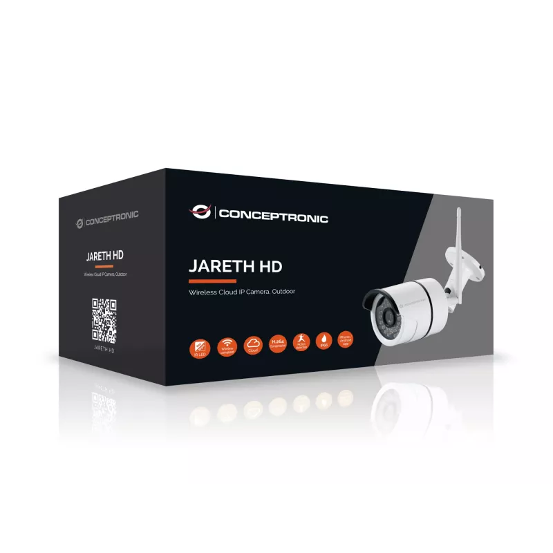 „Conceptronic JARETH HD“ belaidė debesies IP kamera, lauko, IP apsaugos kamera, lauko, laidinis ir belaidis ryšys, išorinė, tvirtinama prie lubų/sienos, balta