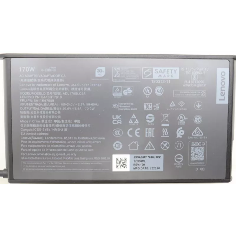 Lenovo 5A11K67850 maitinimo adapteris Vidinis 170 W Juoda