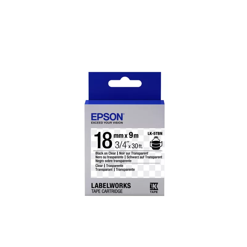 Epson etikečių kasetė, permatoma LK-5TBN juoda / permatoma 18 mm (9 m)