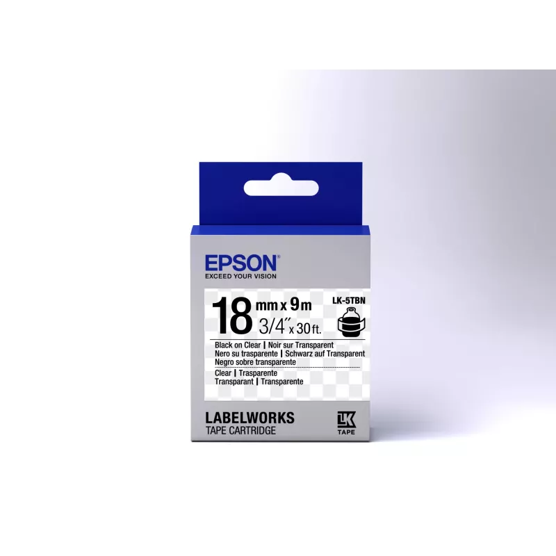 Epson etikečių kasetė, permatoma LK-5TBN juoda / permatoma 18 mm (9 m)