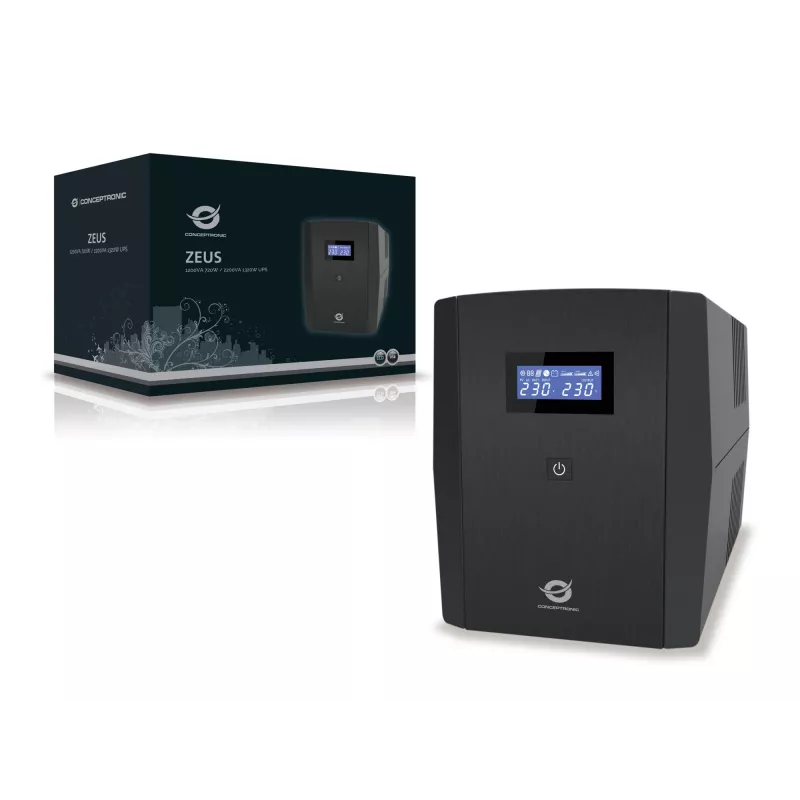 Conceptronic ZEUS 1200VA 720W UPS, IEC + schuko lizdas, Line-Interactive, 1,2 kVA, 720 W, 220 V, 240 V, 220 V