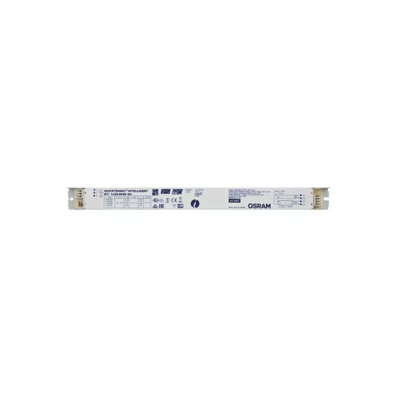 Balastas (elektroninis) Osram QTi 1X35/49/80 GII — eksploatavimo trukmė 100000 val., AC 198–264 V, 50/60 Hz, įėjimo srovė 53 A, 360×30×21 mm
