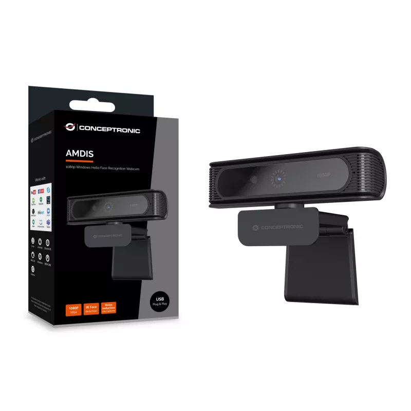 Conceptronic AMDIS09B 1080p Windows Hello veido atpažinimo internetinė kamera