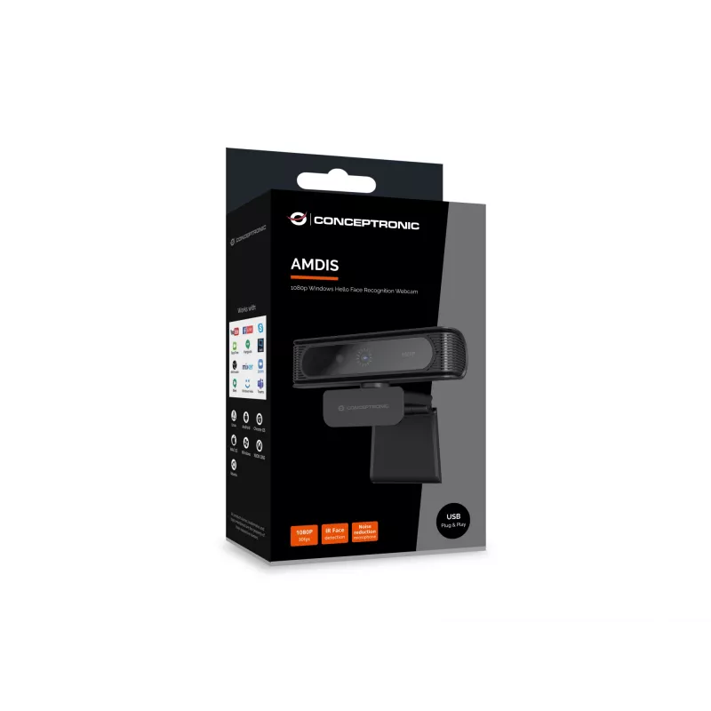 Conceptronic AMDIS09B 1080p Windows Hello veido atpažinimo internetinė kamera