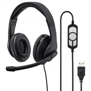 Hama HS-USB300 ausinės su laidu, ant galvos dedamos, žaidimams, USB Type-A, juodos
