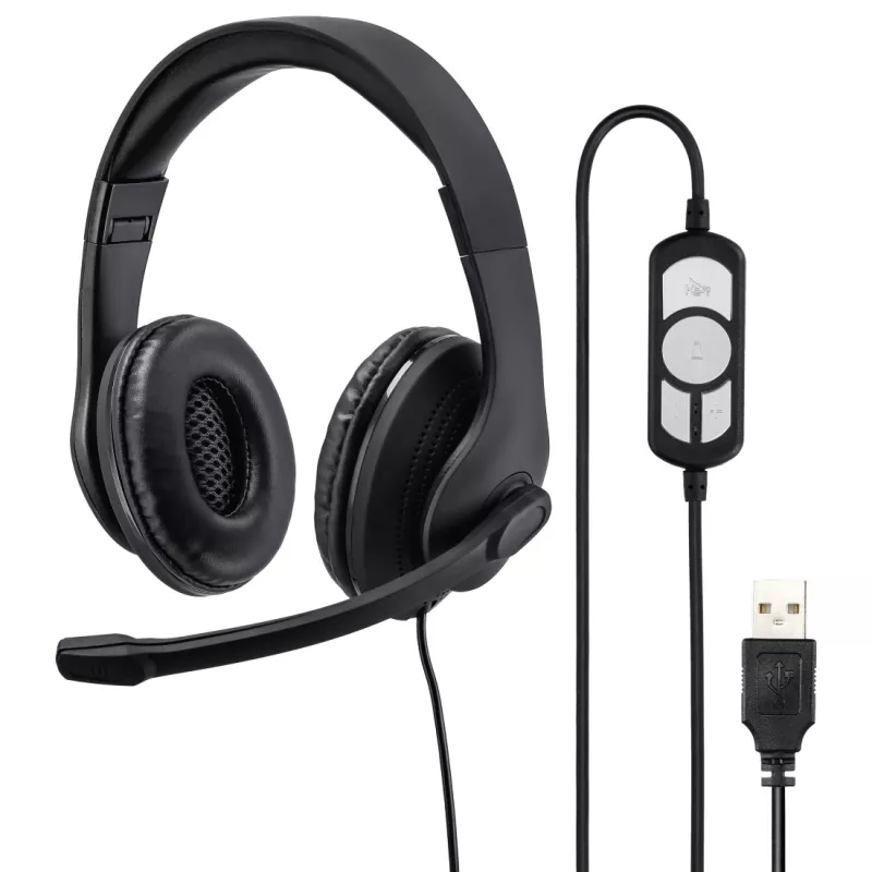Hama HS-USB300 ausinės su laidu, ant galvos dedamos, žaidimams, USB Type-A, juodos