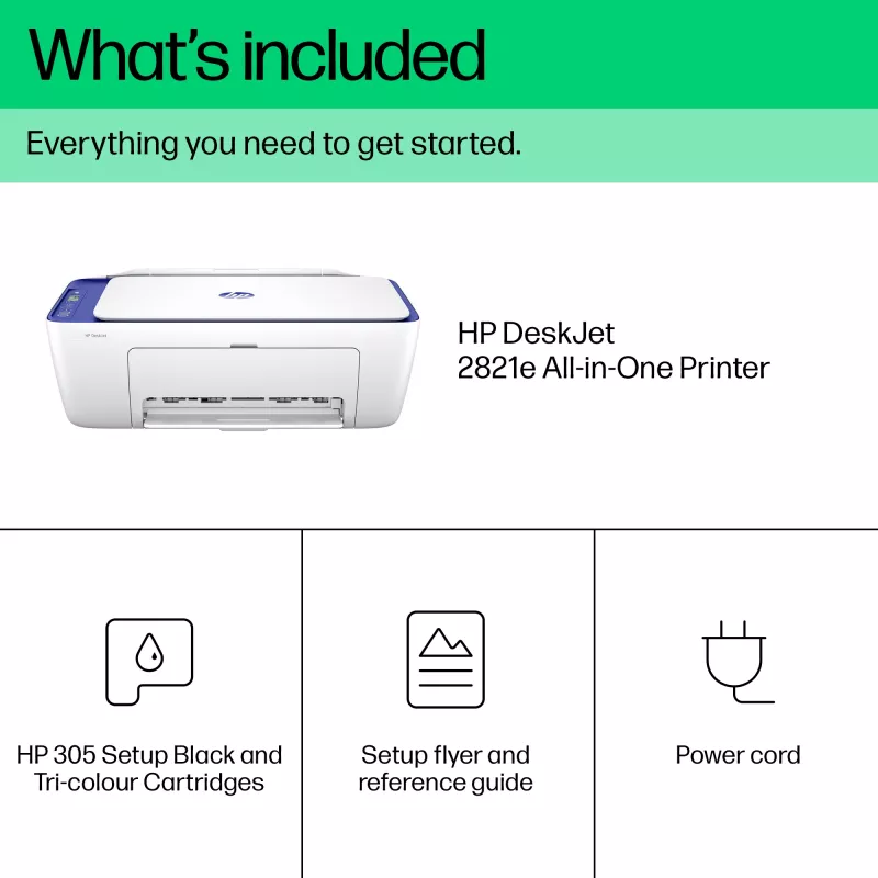HP DeskJet 2821e belaidis daugiafunkcis spalvotas spausdintuvas, Instant Ink; kopijuoklis, skaitytuvas
