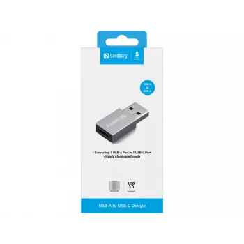 Sandberg USB-A į USB-C adapteris, USB-A, USB-C, Aliuminis