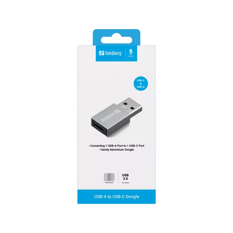 Sandberg USB-A į USB-C adapteris, USB-A, USB-C, Aliuminis