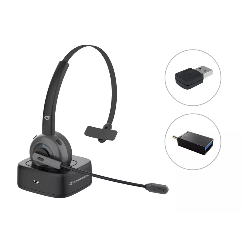 Conceptronic POLONA belaidės Bluetooth ausinės su įkrovimo stotele ir Bluetooth USB garso adapteriu