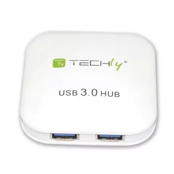 Techly USB 3.0 Super Speed Hub 4 prievadai, baltas, IUSB3-HUB4-WH, USB 3.2 Gen 1 (3.1 Gen 1) Type-A, 5000 Mbit/s, baltas, 0,8 m, CE, RoHS, USB 2.0 USB 1.1