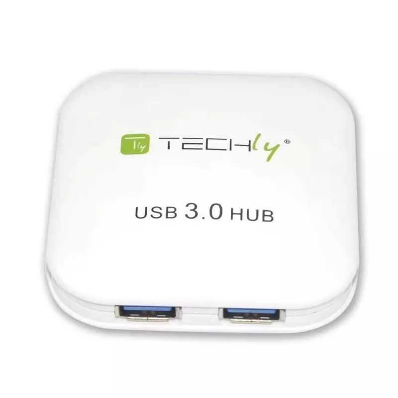 Techly USB 3.0 Super Speed Hub 4 prievadai, baltas, IUSB3-HUB4-WH, USB 3.2 Gen 1 (3.1 Gen 1) Type-A, 5000 Mbit/s, baltas, 0,8 m, CE, RoHS, USB 2.0 USB 1.1