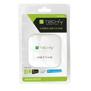 Techly USB 3.0 Super Speed Hub 4 prievadai, baltas, IUSB3-HUB4-WH, USB 3.2 Gen 1 (3.1 Gen 1) Type-A, 5000 Mbit/s, baltas, 0,8 m, CE, RoHS, USB 2.0 USB 1.1