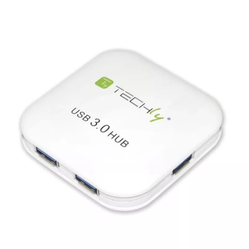 Techly USB 3.0 Super Speed Hub 4 prievadai, baltas, IUSB3-HUB4-WH, USB 3.2 Gen 1 (3.1 Gen 1) Type-A, 5000 Mbit/s, baltas, 0,8 m, CE, RoHS, USB 2.0 USB 1.1